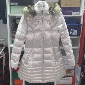 Cinched Faux-Fur Trim Hooded Puffer Coat